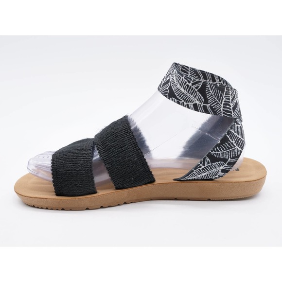 Muk Luks Womens 8 Sandals Black Stretch Fabric Ankle Strap Flat Open Toe Pull On - Picture 5 of 10